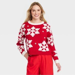 Red and White Snowflake Pearl Sweater - New with Tags